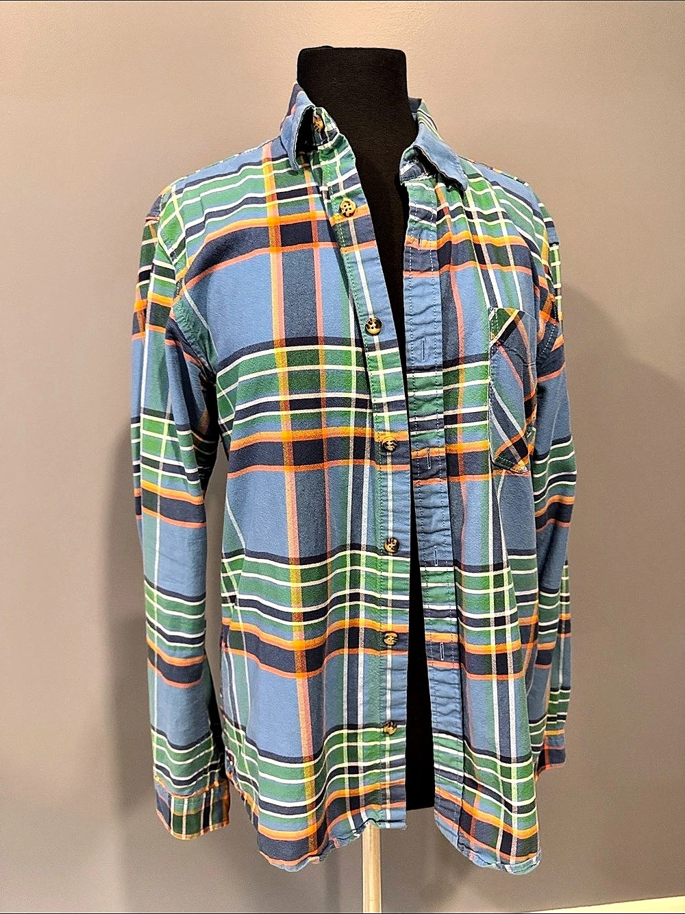 Originals by Jack & Jones Men's Plaid Button Down in Blue & Green